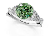 White gold Fancy Green Round Cut Diamond Solitaire Ring with Four-Prong Setting and Twisted Pavé Band_35