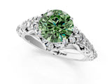 White gold Fancy Green Round Cut Diamond Solitaire Ring with Hidden Halo and Pavé Band_40
