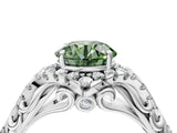 White gold Fancy Green Round Cut Diamond Solitaire Ring with Hidden Halo and Pavé Band_43