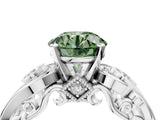White gold Fancy Green Round Cut Diamond Solitaire Ring with Milgrain Pavé Band and Four-Prong Setting_254