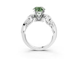 White gold Fancy Green Round Cut Diamond Solitaire Ring with Milgrain Pavé Band and Four-Prong Setting_259
