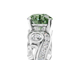 White gold Fancy Green Round Cut Diamond Solitaire Ring with Milgrain Pavé Band and Four-Prong Setting_261