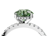 White gold Fancy Green Round Cut Diamond Solitaire Ring with Pavé Band and Four-Prong Setting_97