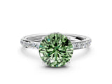 White gold Fancy Green Round Cut Diamond Solitaire Ring with Pavé Band and Hidden Halo_31