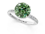 White gold Fancy Green Round Cut Diamond Solitaire Ring with Pavé Band and Hidden Halo_33