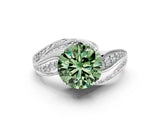 White gold Fancy Green Round Cut Diamond Solitaire Ring with Prong Setting and Twisted Pavé Band_12