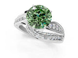 White gold Fancy Green Round Cut Diamond Solitaire Ring with Prong Setting and Twisted Pavé Band_13
