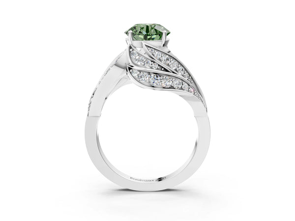 Platinum Round Graduated Pave Bypass Engagement Ring Setting for Fancy Green Center