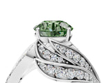 White gold Fancy Green Round Cut Diamond Solitaire Ring with Prong Setting and Twisted Pavé Band_16