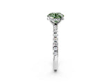 White gold Fancy Green Round Cut Diamond Solitaire Ring with Round  Pavé Band and Four-Prong Setting_62