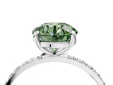 White gold Fancy Green Round Cut Diamond Solitaire Ring with Round  Pavé Band and Prong Setting_149