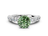 White gold Fancy Green Round Cut Diamond Solitaire Ring with Shared Prong Pavé Band and Four-Prong Setting_56