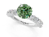 White gold Fancy Green Round Cut Diamond Solitaire Ring with Shared Prong Pavé Band and Four-Prong Setting_57