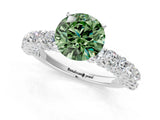 White gold Fancy Green Round Cut Diamond Solitaire Ring with Shared Prong Pavé Band and Four-Prong Setting_69