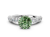 White gold Fancy Green Round Cut Diamond Solitaire Ring with Shared Prong Pavé Band and Four-Prong Setting_70