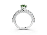 White gold Fancy Green Round Cut Diamond Solitaire Ring with Shared Prong Pavé Band and Four-Prong Setting_74
