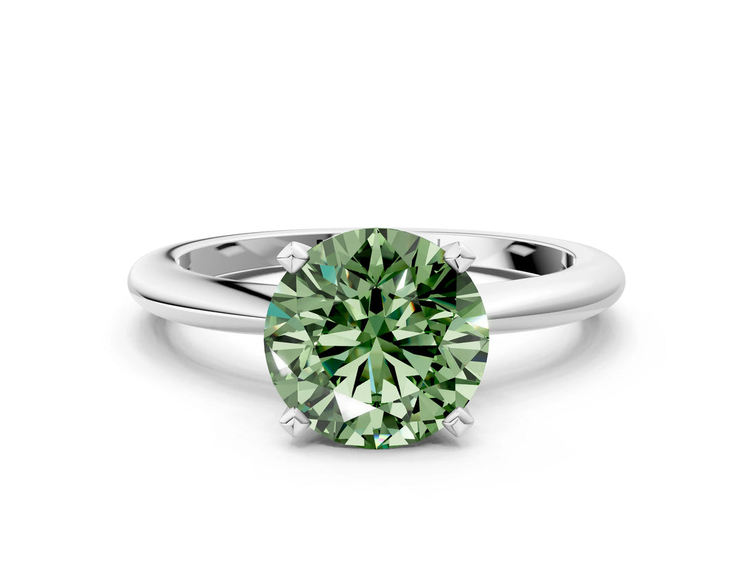 White gold Fancy Green Round Cut Diamond Solitaire Ring with Six-Prong Setting and Classic Band_294
