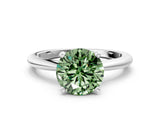 White gold Fancy Green Round Cut Diamond Solitaire Ring with Six-Prong Setting and Classic Band_300