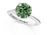White gold Fancy Green Round Cut Diamond Solitaire Ring with Six-Prong Setting and Classic Band_302