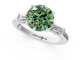 White gold Fancy Green Round  Cut Diamond Solitaire Ring with Tapered Baguette Accents and Four-Prong Setting_42