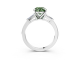 White gold Fancy Green Round  Cut Diamond Solitaire Ring with Tapered Baguette Accents and Four-Prong Setting_44