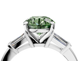 White gold Fancy Green Round  Cut Diamond Solitaire Ring with Tapered Baguette Accents and Four-Prong Setting_45