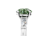 White gold Fancy Green Round  Cut Diamond Solitaire Ring with Tapered Baguette Accents and Four-Prong Setting_46