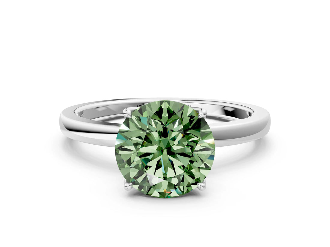 White gold Fancy Green Round Cut Diamond Solitaire Ring with Thin Band and Prong Setting_32