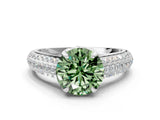White gold Fancy Green Round Cut Diamond Solitaire Ring with Three-Row Pavé Band and Four-Prong Setting_48