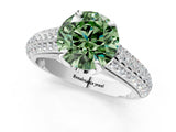 White gold Fancy Green Round Cut Diamond Solitaire Ring with Three-Row Pavé Band and Four-Prong Setting_50
