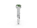 White gold Fancy Green Round Cut Diamond Solitaire Ring with Three-Row Pavé Band and Four-Prong Setting_50