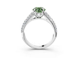 White gold Fancy Green Round Cut Diamond Solitaire Ring with Three-Row Pavé Band and Four-Prong Setting_52