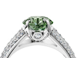 White gold Fancy Green Round Cut Diamond Solitaire Ring with Three-Row Pavé Band and Four-Prong Setting_53