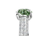 White gold Fancy Green Round Cut Diamond Solitaire Ring with Three-Row Pavé Band and Four-Prong Setting_54