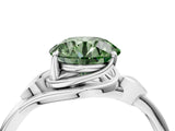 White gold Fancy Green Round Cut Diamond Solitaire Ring with Twist Band and Four-Prong Setting_102