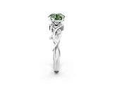 White gold Fancy Green Round Cut Diamond Solitaire Ring with Twisted Band and Prong Setting_329