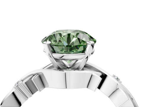 White gold Fancy Green Round Cut Diamond Solitaire Ring with Twisted Band and Prong Setting_329