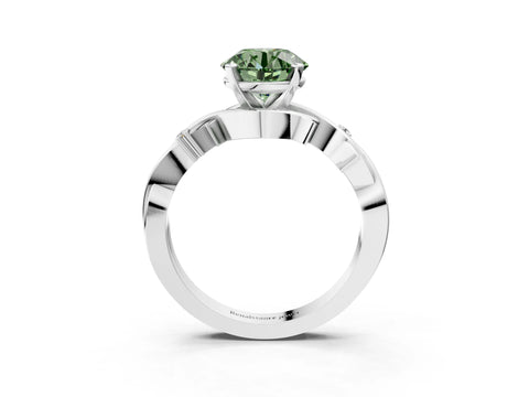White gold Fancy Green Round Cut Diamond Solitaire Ring with Twisted Band and Prong Setting_330