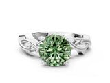 White gold Fancy Green Round Cut Diamond Solitaire Ring with Twisted Band and Prong Setting_335