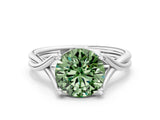 White gold Fancy Green Round Cut Diamond Solitaire Twist Band Prong Setting Ring_79