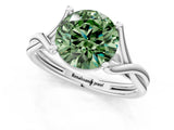 White gold Fancy Green Round Cut Diamond Solitaire Twist Band Prong Setting Ring_80