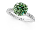 White gold Fancy Green Round  Cut Diamond Solitaire with Pave Band and Four-Prong Setting 2