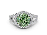 White gold Fancy Green Round Cut Diamond Split Shank Halo Ring with Four-Prong Setting_70