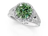 White gold Fancy Green Round Cut Diamond Split Shank Halo Ring with Four-Prong Setting_71