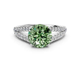 White gold Fancy Green Round Cut Diamond Split Shank Pavé Engagement Ring with Four-Prong Setting_88