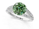 White gold Fancy Green Round Cut Diamond Split Shank Pavé Engagement Ring with Four-Prong Setting_88