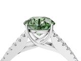 White gold Fancy Green Round Cut Diamond Split Shank Pavé Engagement Ring with Four-Prong Setting_91
