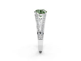 White gold Fancy Green Round Cut Diamond Split Shank Ring with Pavé Band and Four-Prong Setting_104