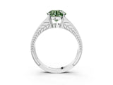 White gold Fancy Green Round Cut Diamond Split Shank Ring with Pavé Band and Four-Prong Setting_105