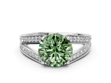 White gold Fancy Green Round Cut Diamond Split Shank Ring with Pavé Band and Four-Prong Setting_84
